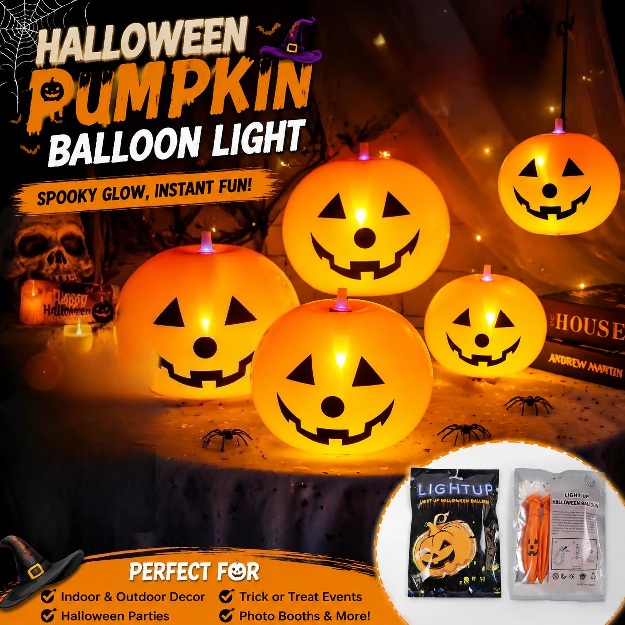 Halloween-Kürbis Leuchtende Latex-Ballons Party-Feiertagsdekoration Requisiten für Spukhaus-Themenparty-Zubehör