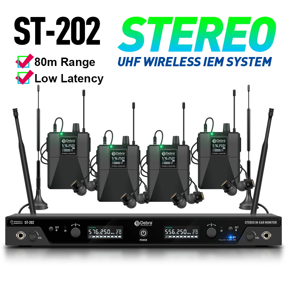 Systèmes de surveillance intra-auriculaire sans fil ST-102 et ST-202, stéréo UHF avec Bluetooth 5.0, pour la scène, les concerts et les performances extérieures