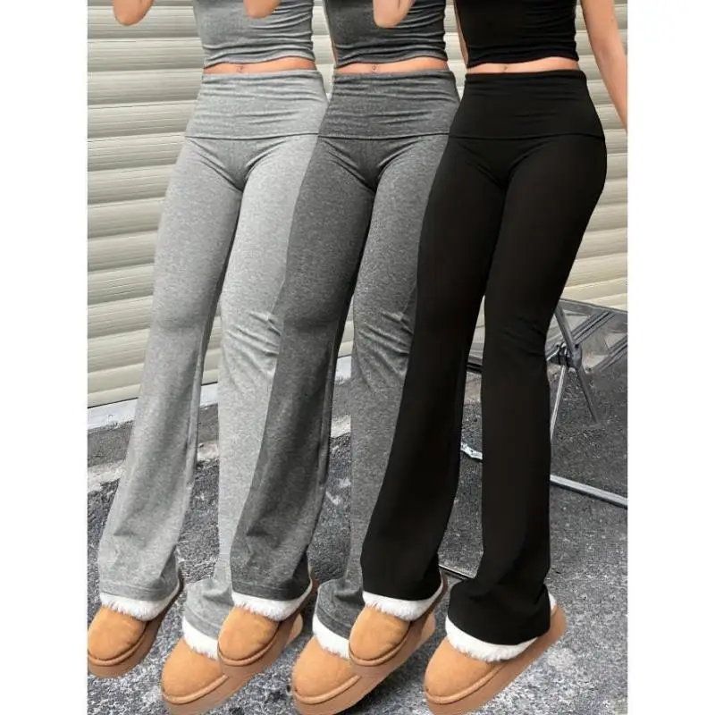 

High Waist Wide Leg Pants Women's Sle Polyester And Spandex Casual Trousers Korean Version High Waist Wide Leg Trousers