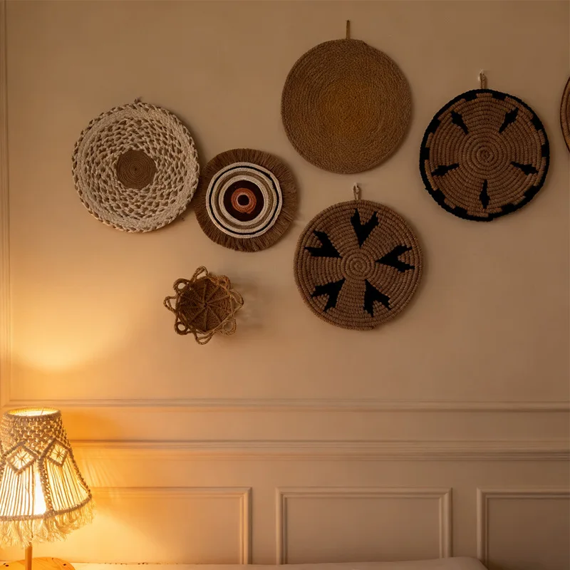 Hand-woven round pendant, ethnic style woven wall decoration, wabi-**** soft decoration, texture artistic sense, multi-size mixi