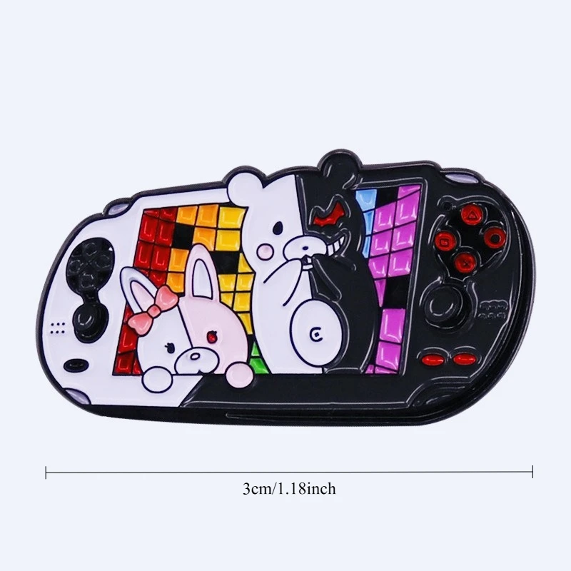 Hot Danganronpa 2 Handheld Console Monokuma Enamel Pin Cartoons Animal Bear Pink White Rabbit Monomi Brooch Fashion Gifts view 4