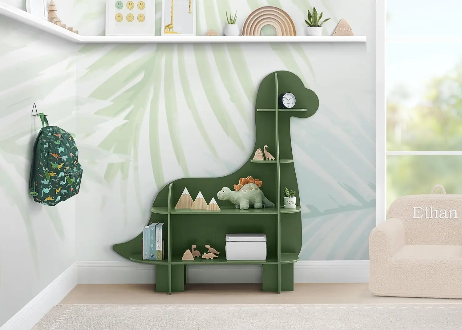 Dinosaur Bookcase with Greenguard Gold Certification, Fern Green - Versatile Storage for Kids' Rooms