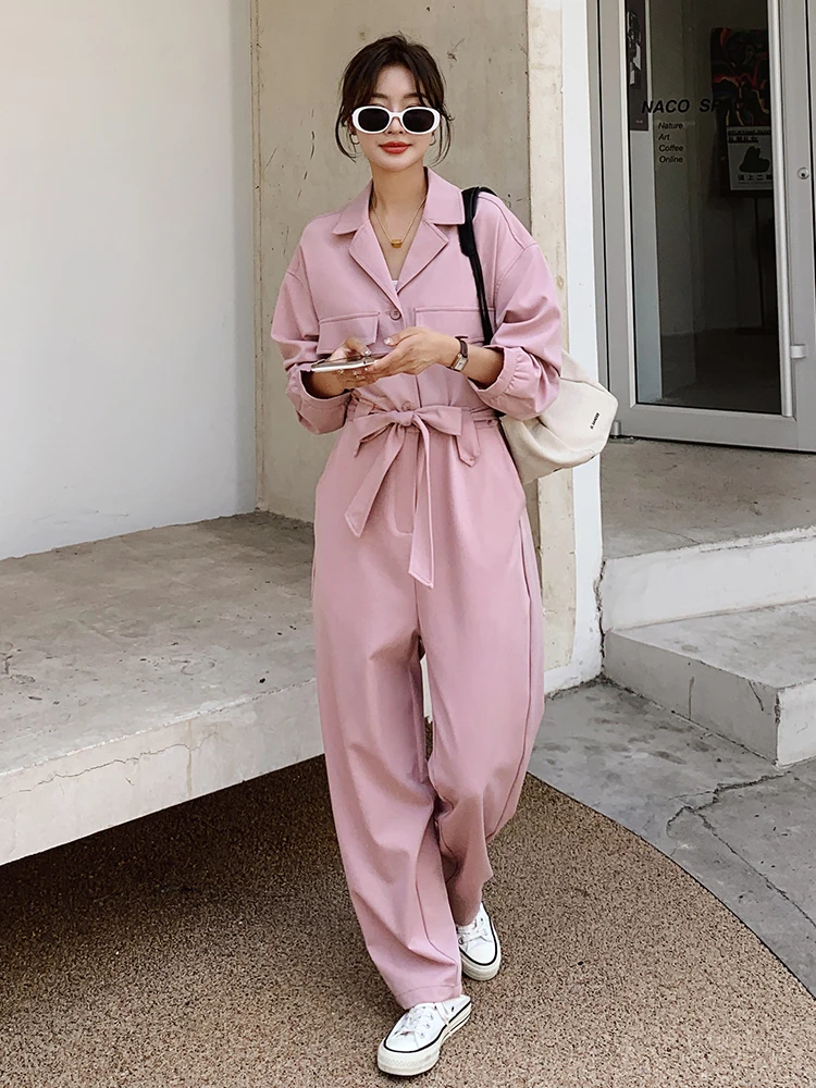

Ele Pink Workwear Jumpsuit Women's Casual Sle Spring Autumn 2026 New High Waist Long Pants Comfortable Quali Set