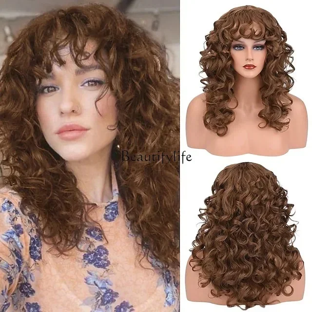 Wig Women Brown Black Small Curly Long Curly Hair Chemical Fiber Full Headgear