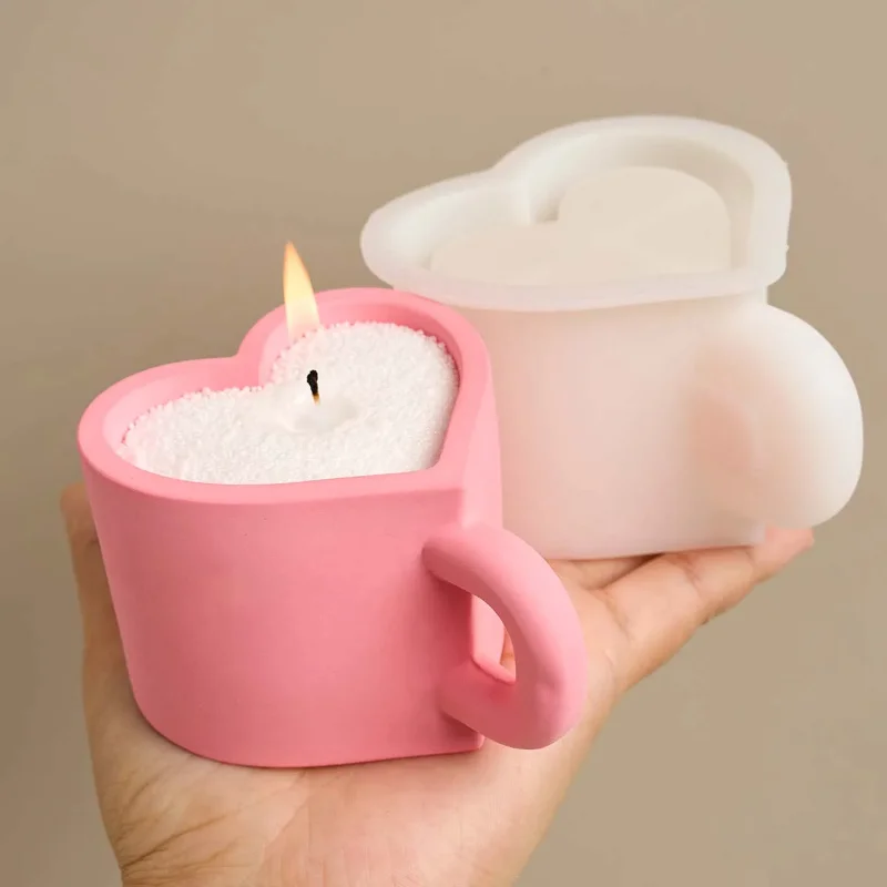 

DIY кружка с сердечком, силиконовая форма, подарки на день Святого Валентина, ручка, чашка, гипсовая смола, банка для свечей, формы для литья ручной работы, домашний декор