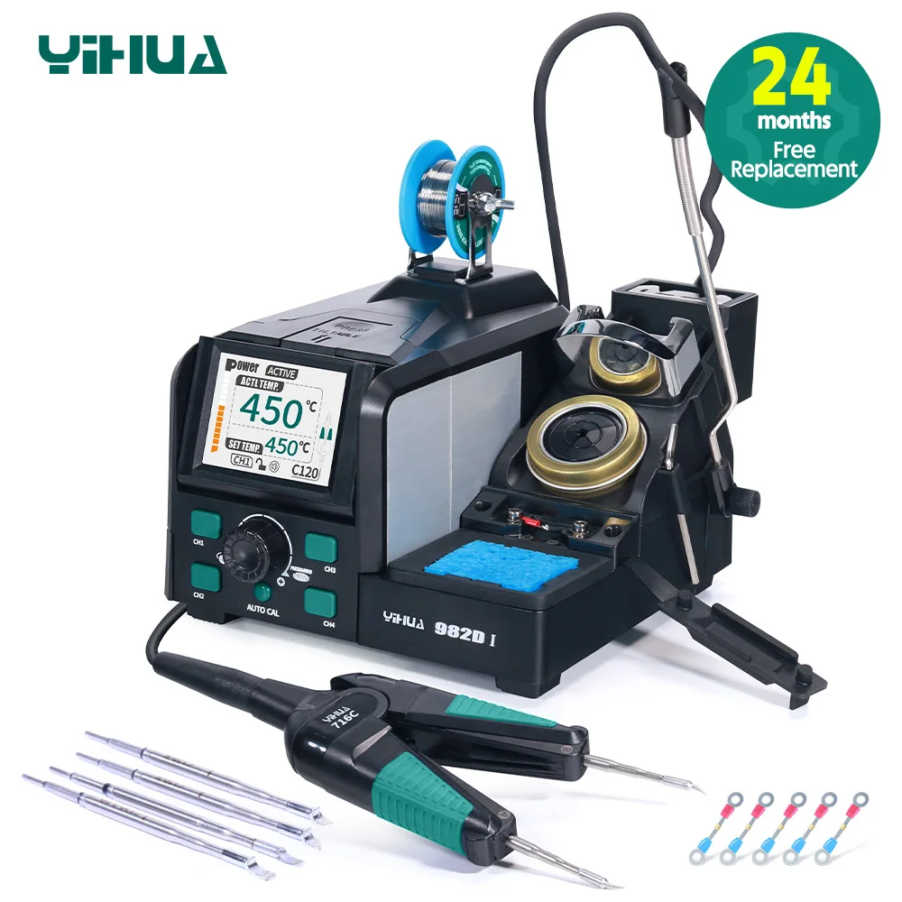 YIHUA 982D-I Precision Tweezers Soldering Iron Station for SMT SMD Micro Component Rework Statio with Auto Calibration