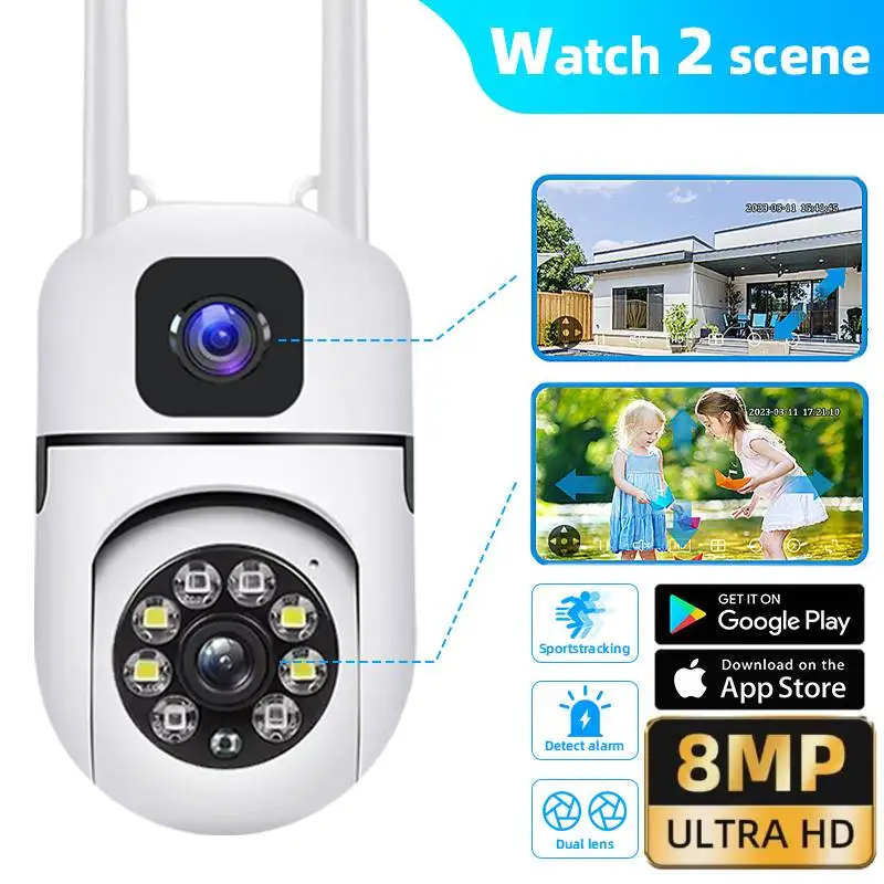 

8MP Wireless Security Surveillance Camera Dual Lens 4X Zoom Cameras Motion Detection AI Auto Tracking Full Color Night Vision