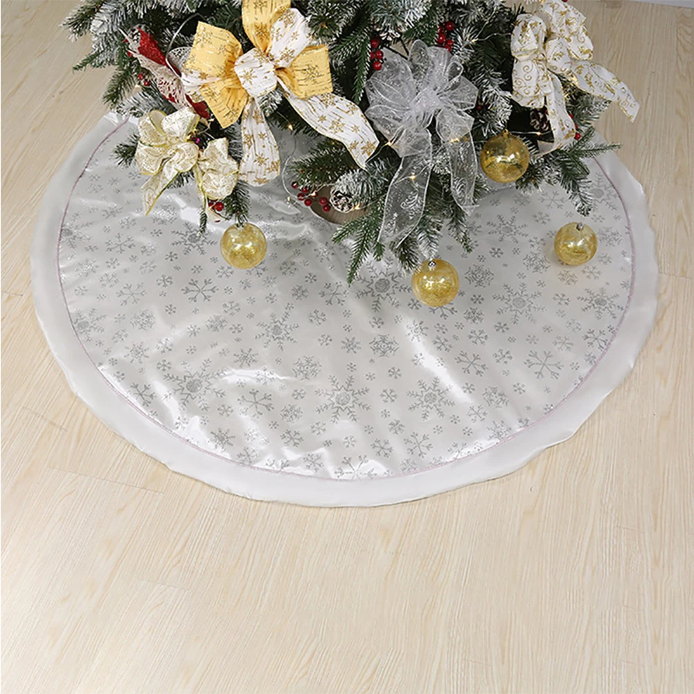 

Christmas Tree Skirt Round Hot Stamping Snowflake Xmas Tree Base Apron Carpet Wrap Mat Silver Party Decoration