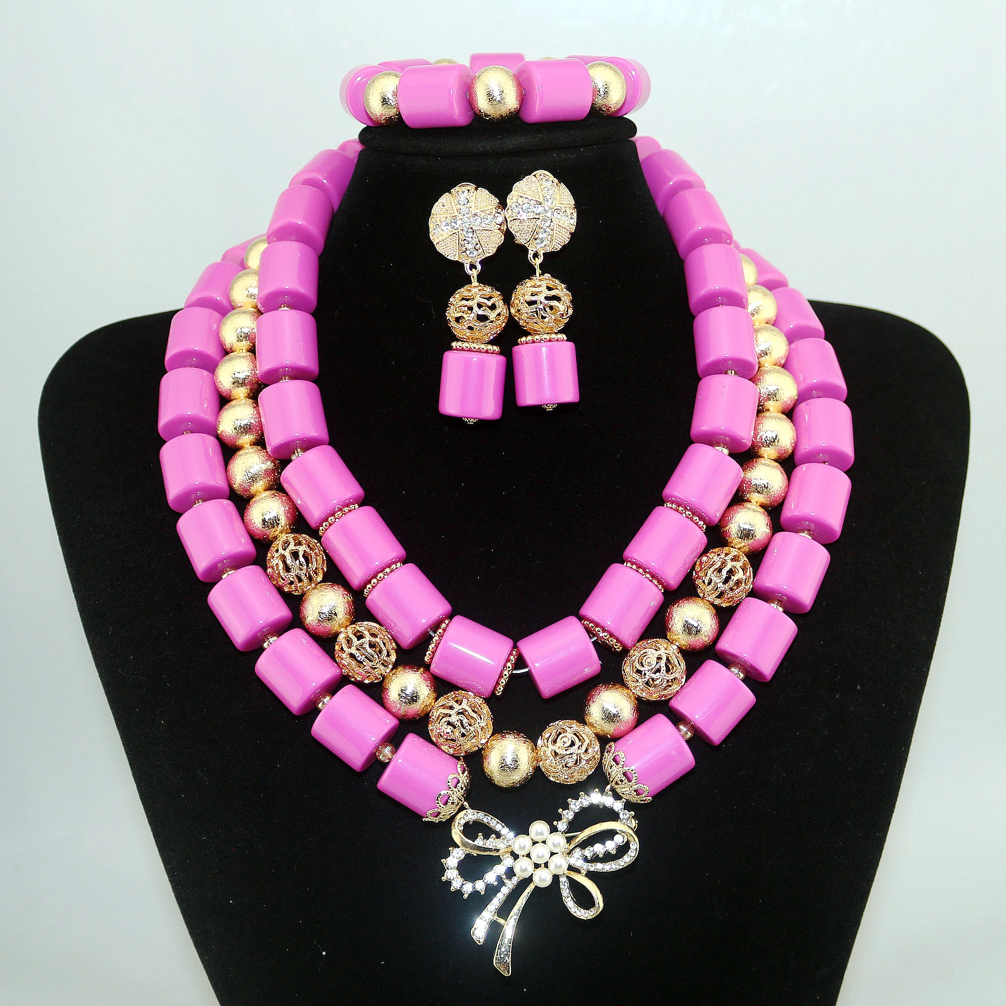 African Resin Beads Statement Necklace Set New Necklace Earrings Set for Wedding Nigeria Jewellery Sets XK -0061608