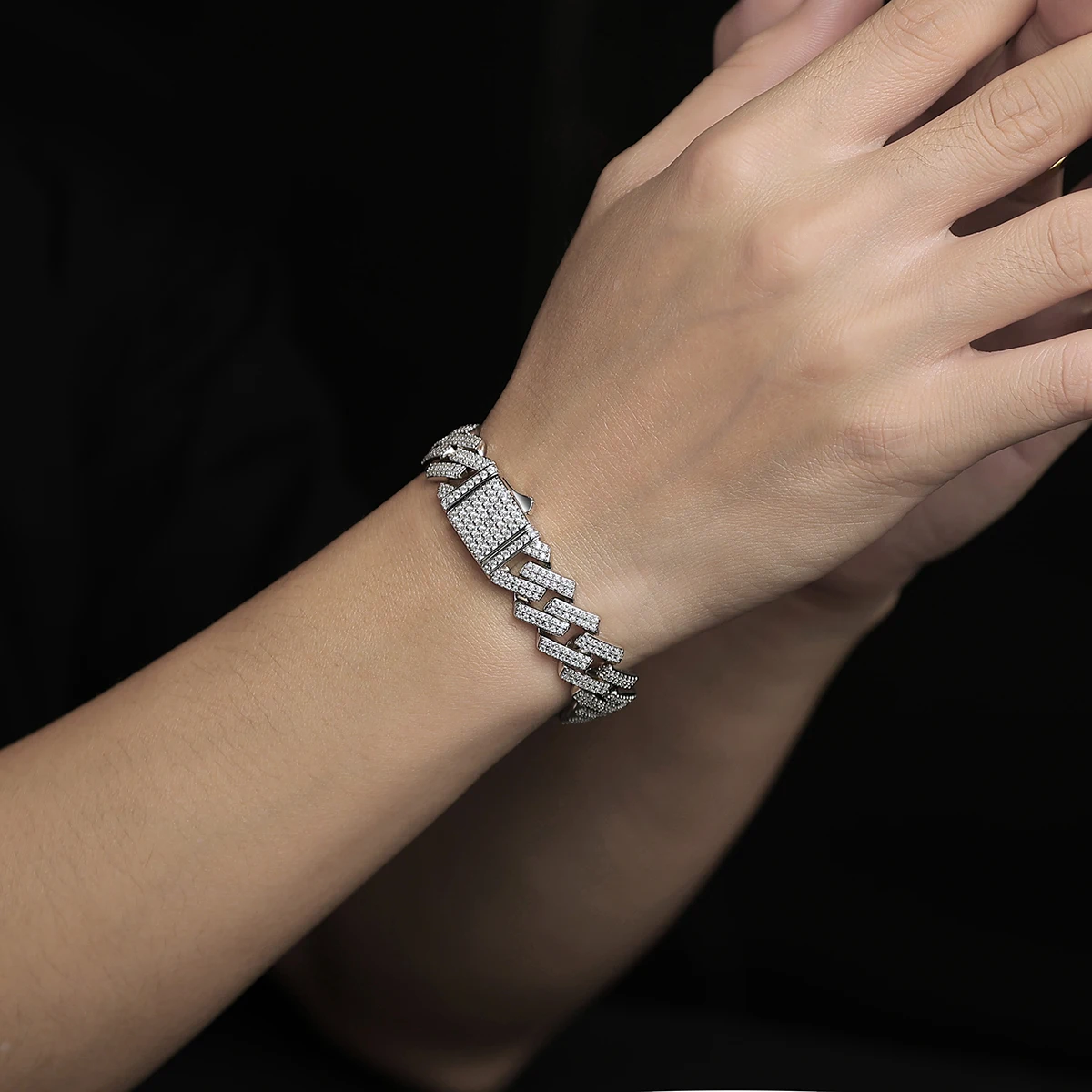 Pulseira Cubana Unissex JIUZUAN em Moissanite, Prata 925, Banho de Ouro 18K, Largura de 10 a 14mm, Comprimento Ajustável, Presente com Certificado GRA