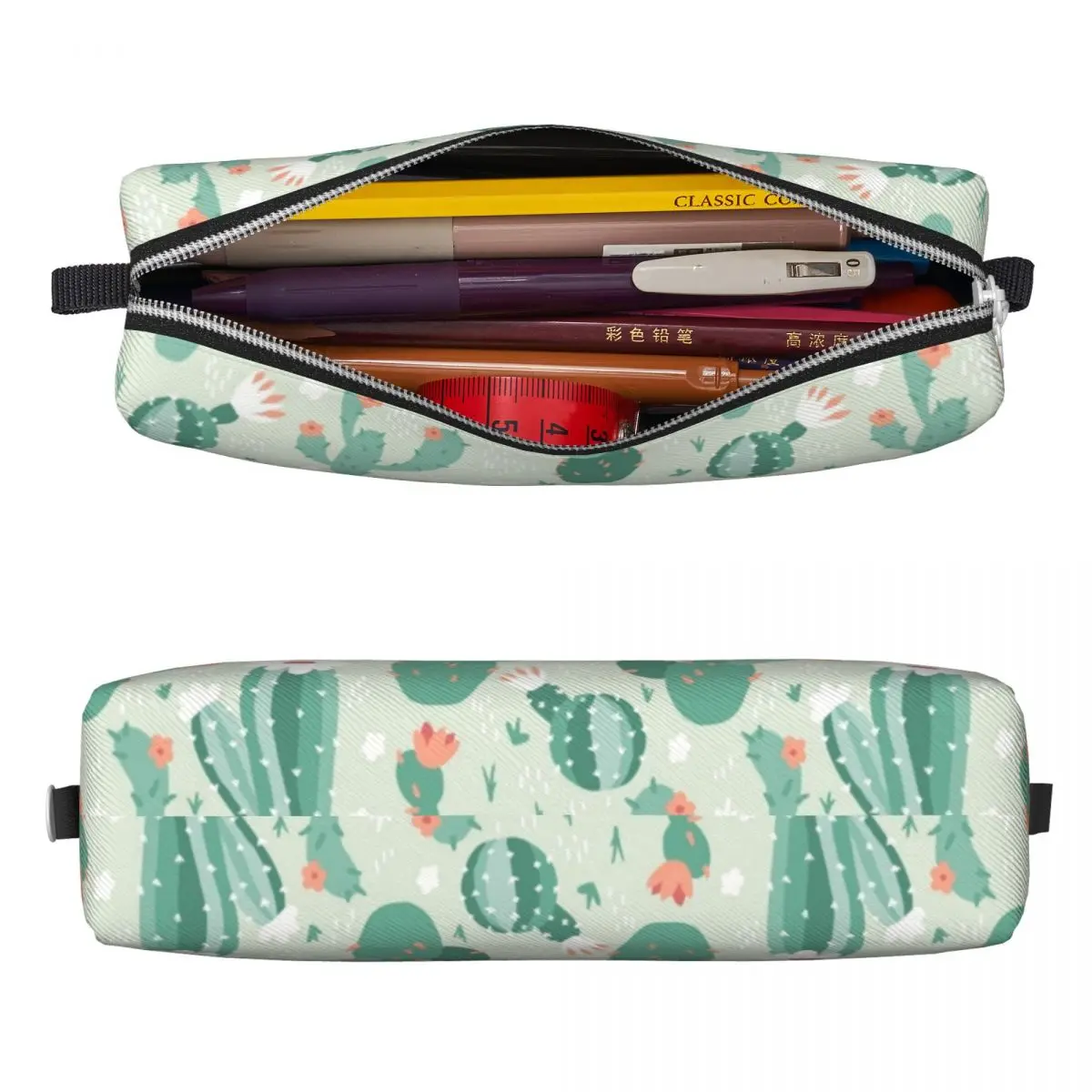 Lovely Cactus Flower Pencil Cases Jungle Tropical Green Plant Pencil Box Pen Holder for Student Large Storage Bags Stationery