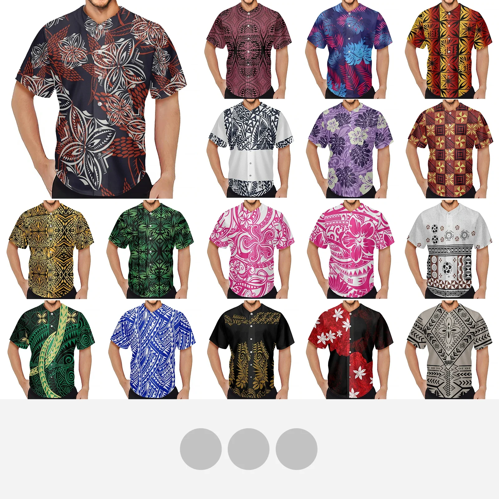 Polynesian Tribal Fijian Totem Tattoo Fiji Prints Men's Shirt Short Sleeve New Casual Fashion V-Neck Cardigan Baseball Jersey