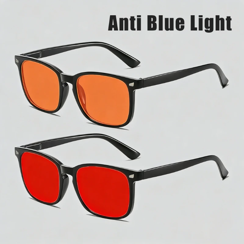 

Fashion Square Frame Plain Glasses Orange & Red Lenses Anti Blue Light Glasses Gaming Protective Eyewear Night Driving Goggles