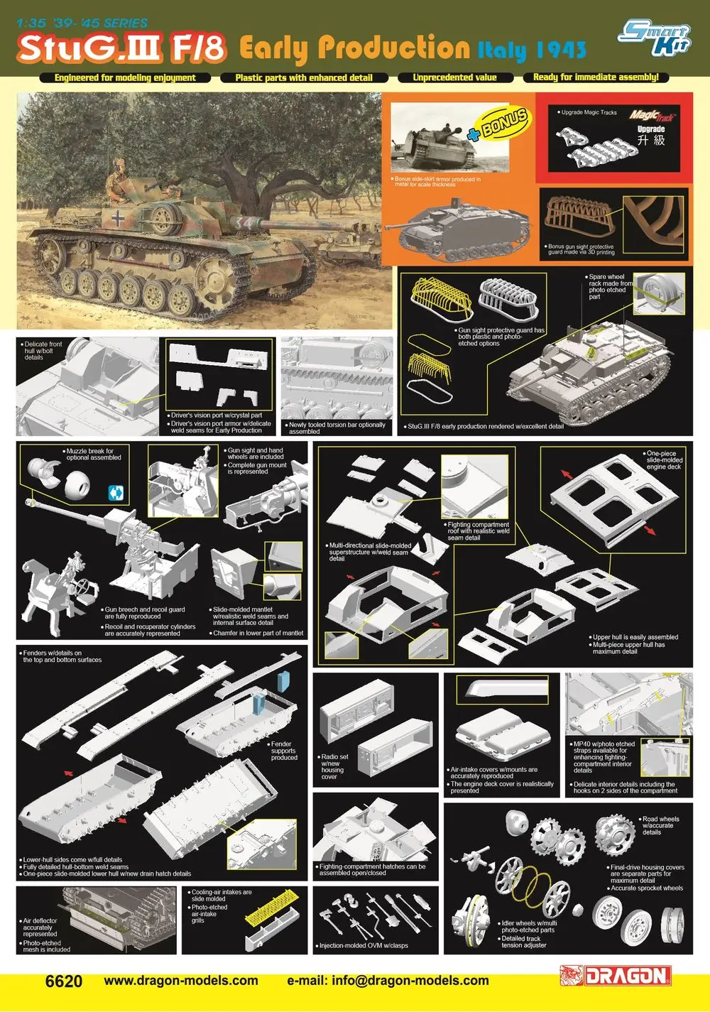 DRAGON 6620 1/35 StuG. III F/8 Early Production Italy 1943 - Scale Model Kit