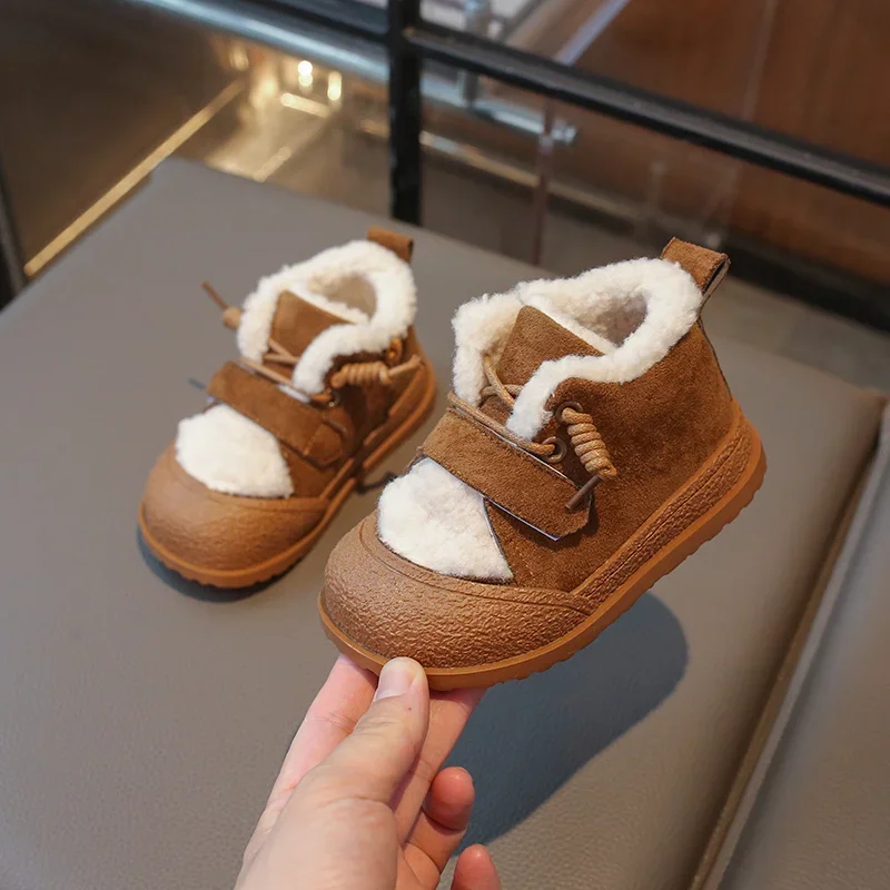 Baby Plush Boots Kids Winter Warm Shoes 2024 Winter Girls'  Boy Ankle Boot for Childrenzip Hook Loop Booties Fleece Lined 22-31