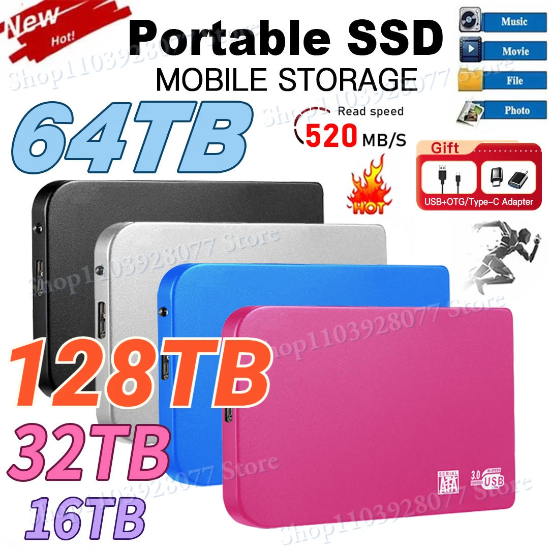 

Portable ssd 128TB External Hard Drive USB 3.0 High Speed External Storage Hard Disks M.2 Solid state drive For Laptops/phones