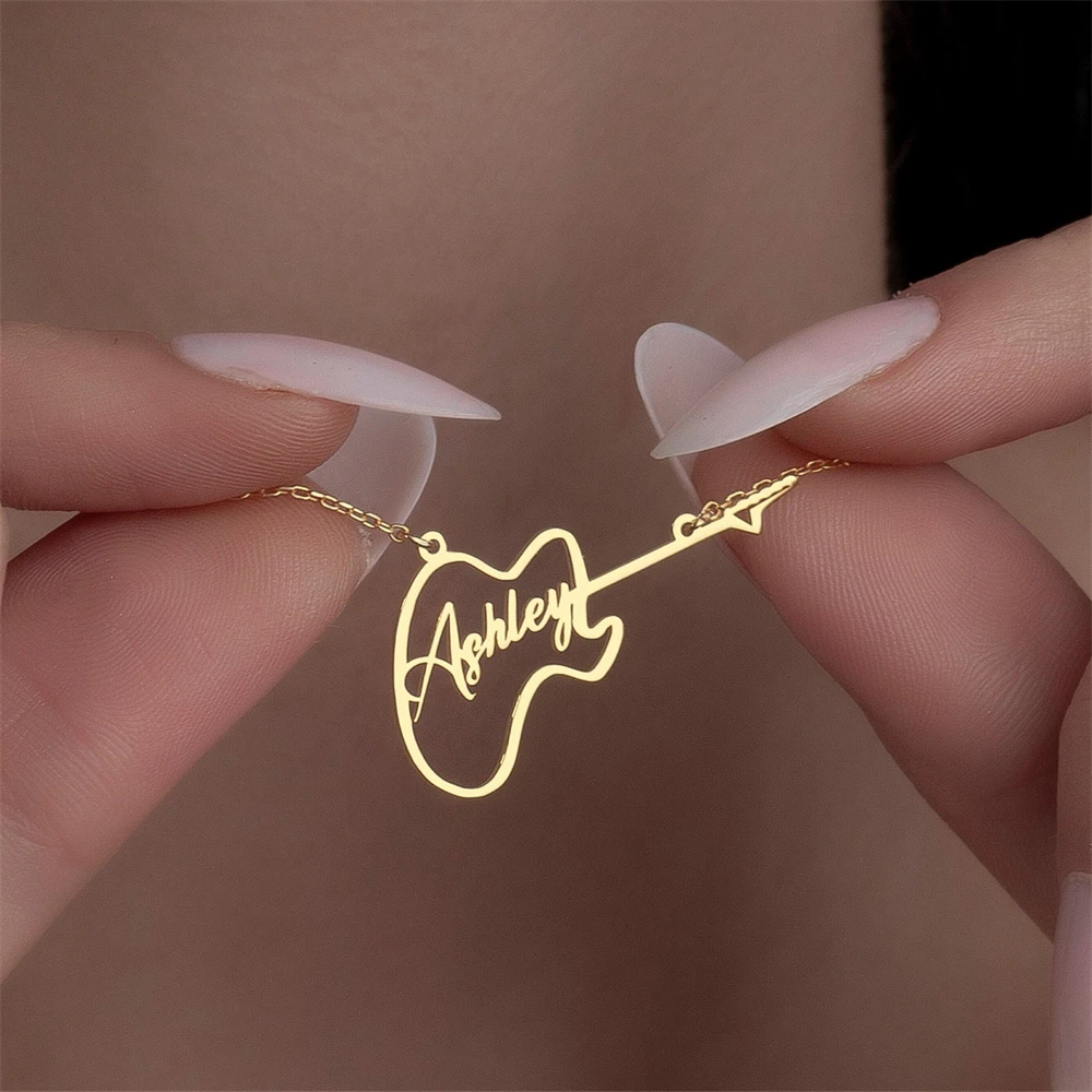 

Custom Name Guitar Symbol Pendant Necklace for Women Men Stainless Steel Musical Instrument Necklaces Guitar Players Gift