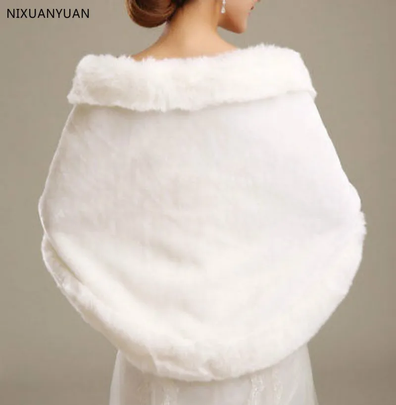 Womens Dames Wedding Shawl Faux Fur Kasjmier Bruid Cape Winter Shrug Bolero Wit