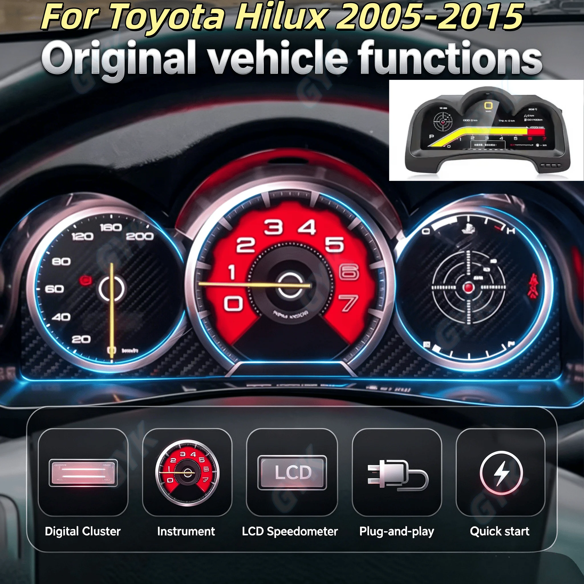 Car LCD Speedometer For Toyota Hilux 2005-2015 Digital Cluster Dashboard Virtual Cockpit Instrument Auto Speed Meter Linux Scree