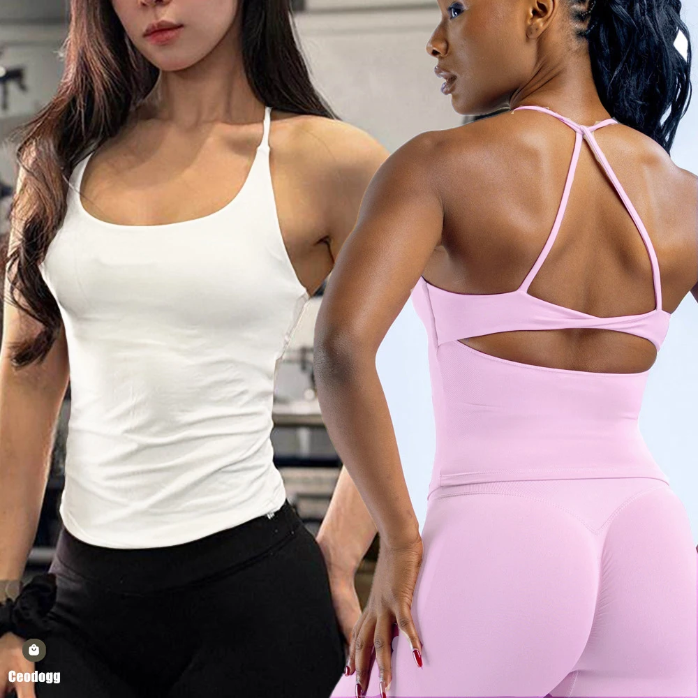 Drfnamic High Neck Backless Sports Bra Support Back Cross Fitness Underwear Push-up Gym Clothes Workout Sports Tank Top XP400