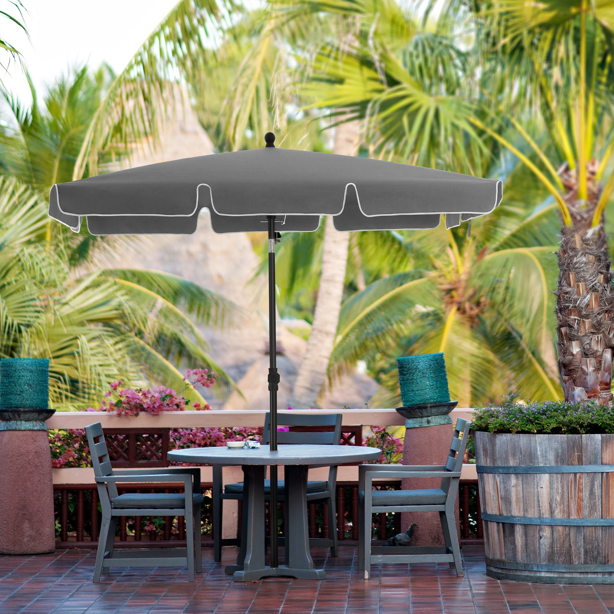 SONGMICS 1.8 x 1.25 m Rectangular Balcony Parasol, UPF 50 Protection, Tilting Sunshade, PA-Coated Canopy, Carrying Bag, Grey