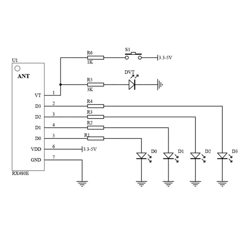 AS95-Wireless RX480E-4WQB 433Mhz RF وحدة الارسال والاستقبال 6 مجموعات 4 قناة مجموعة وصلة الإخراج للتحكم عن بعد