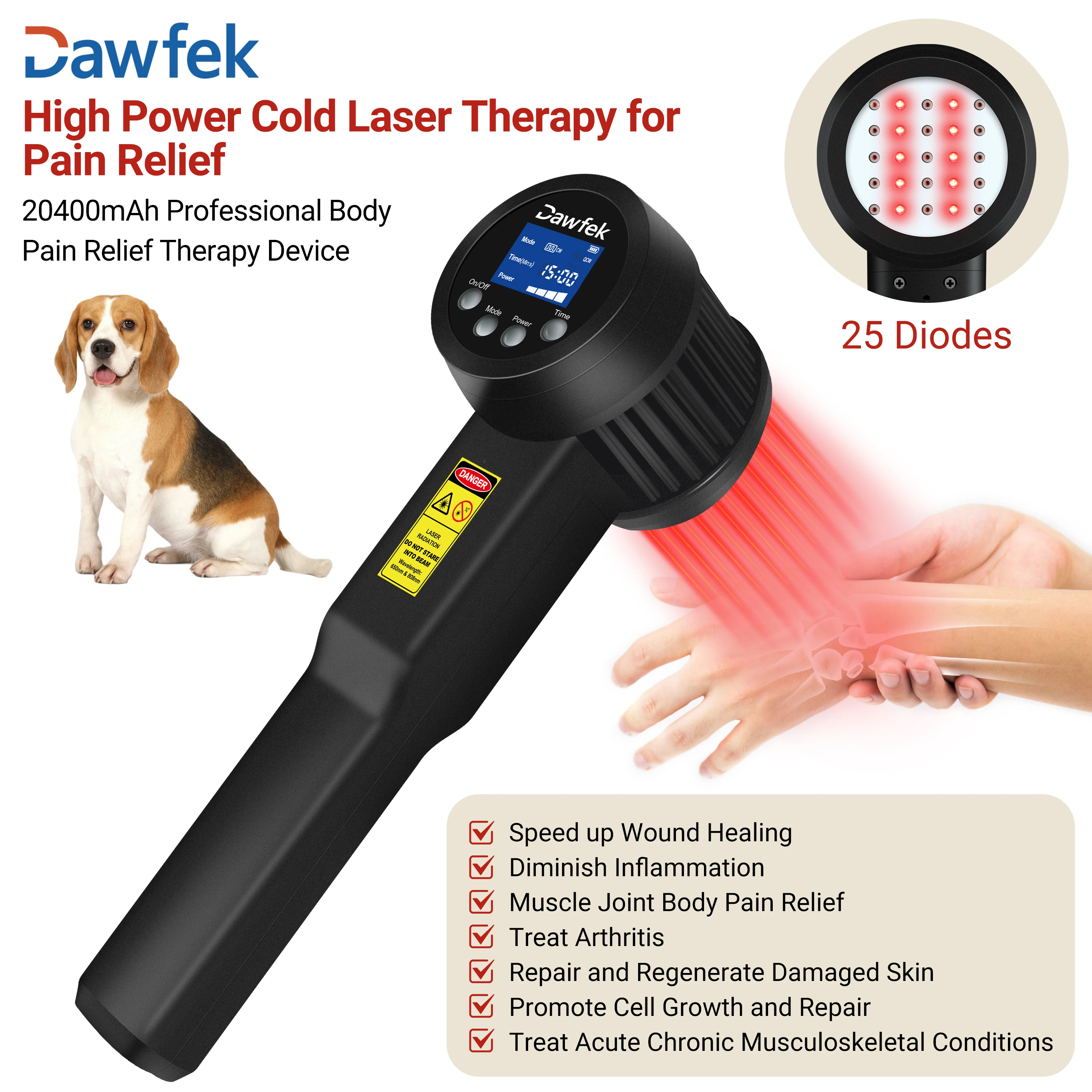 

Dawfek Powerful Hand Held Cold Laser Low 650nmX15Diodes+808nmX10Diodes Cold Laser Therapy for Healing Acute and Chronic Pain