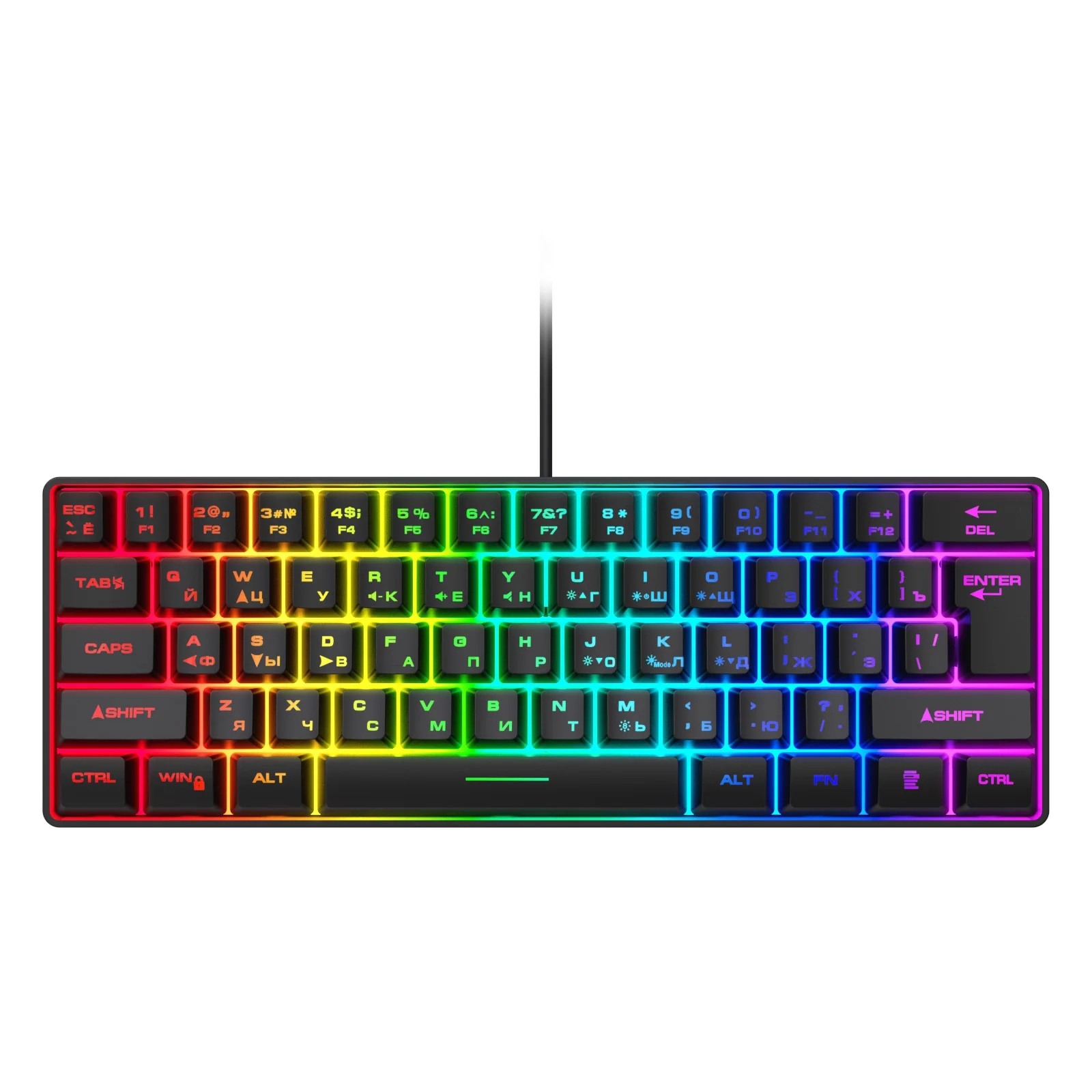 Russian Keyboard English RGB Lighting 61 Keys 60% Layout Gaming Keyboard ISO USB Wired Full Key No Impact K401 For Game Office