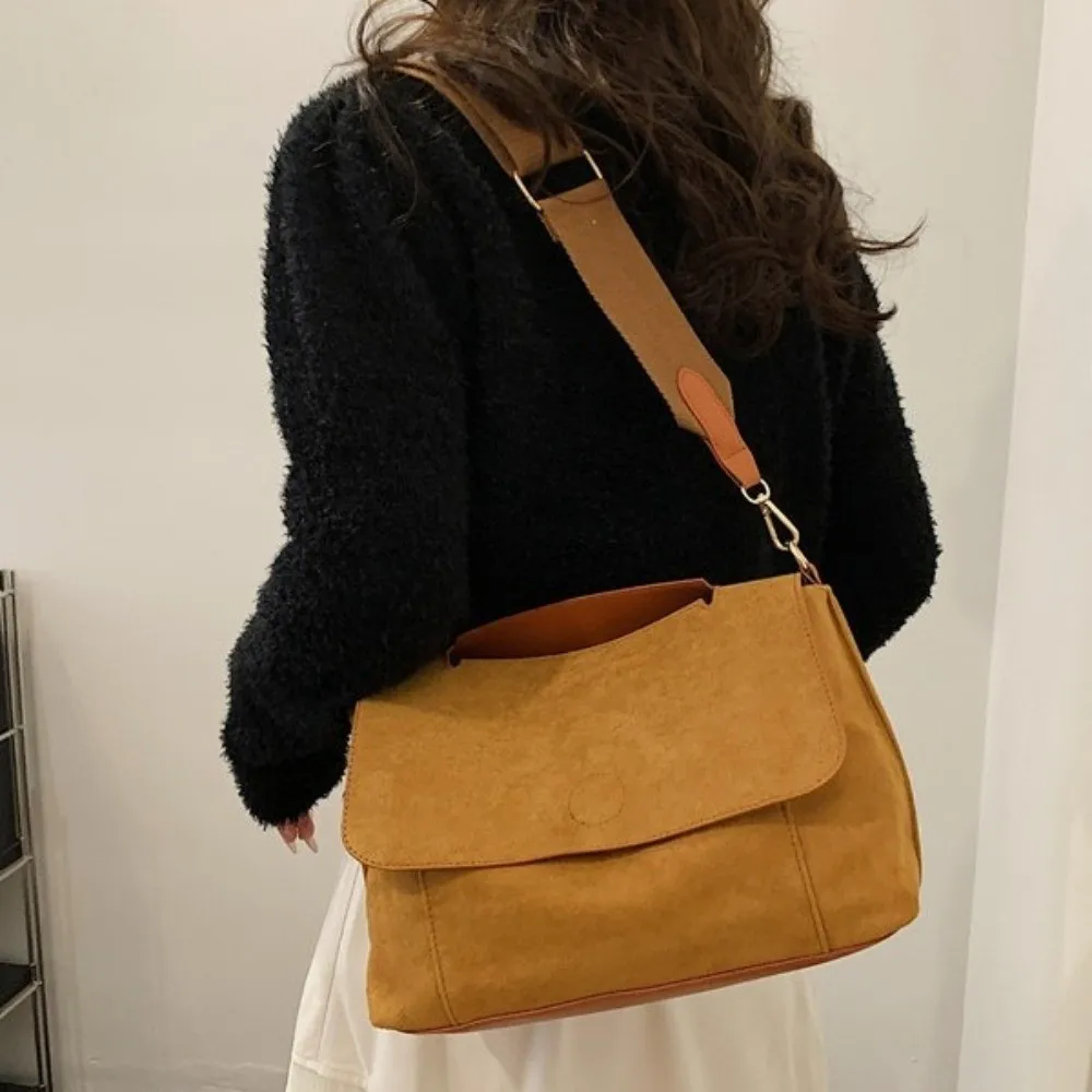 New Suede Shoulder Bag Detachable Strap PU Leather Tote Bag Large Capacity Casual Handbag Outdoor