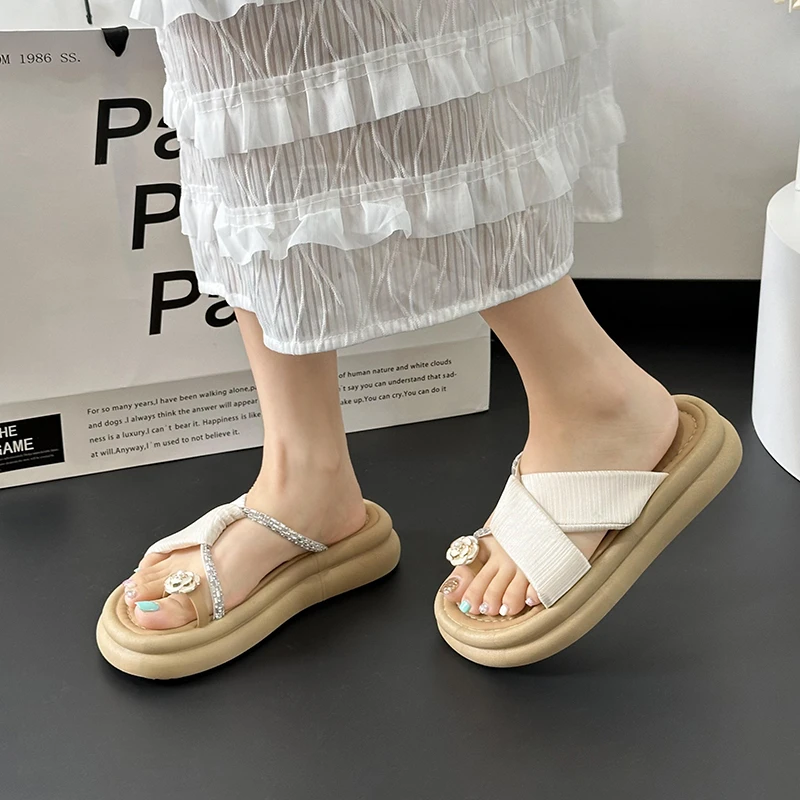 Women\'s Round Toe Slippers Summer New Platform Rose Slip-on Slippers Casual Fashion Soft-soled Sandals Pantuflas De Mujer