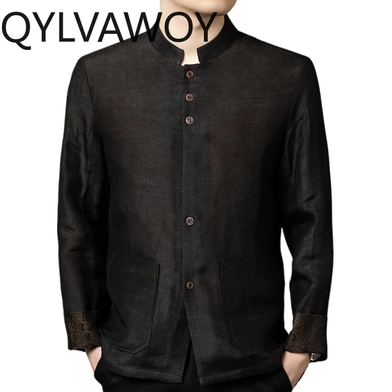 

QYLVAWOY 71% Real Mulberry Silk Mens Shirt New Spring Autumn Tops High Quality Shirts Long Sleeves Shirts for Man Chinese Style