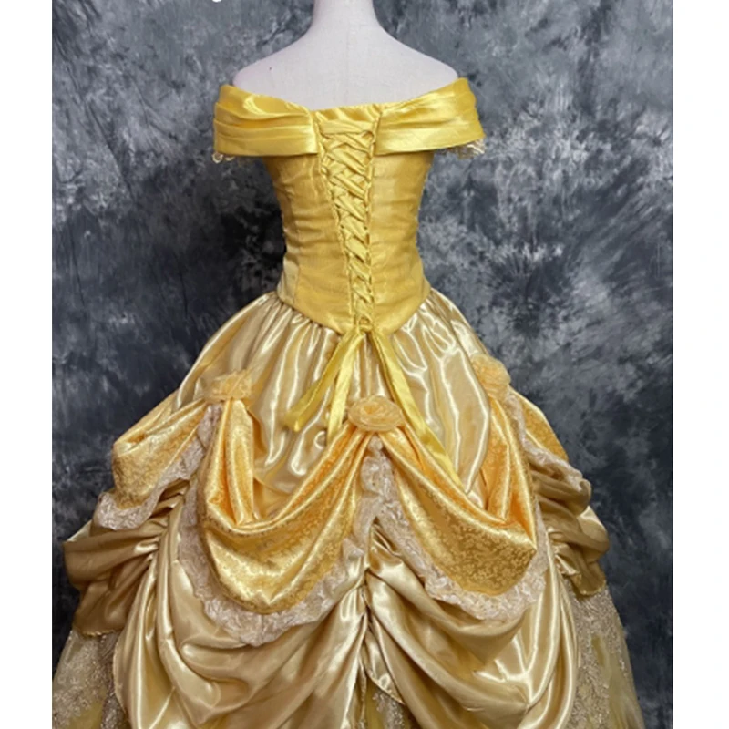 Luxuriöses Cosplay-Kostüm, Prinzessin Gelb Belle Kleid für Erwachsene Frauen, ausgefallene Halloween-Partykleider.