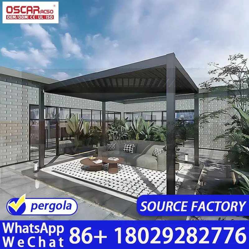 Waterproof Aluminum Outdoor Louvered Roof Pergola Patio Cover Sun Shade Terrace Canopy Remote Control Electric Bioclimatic Garde