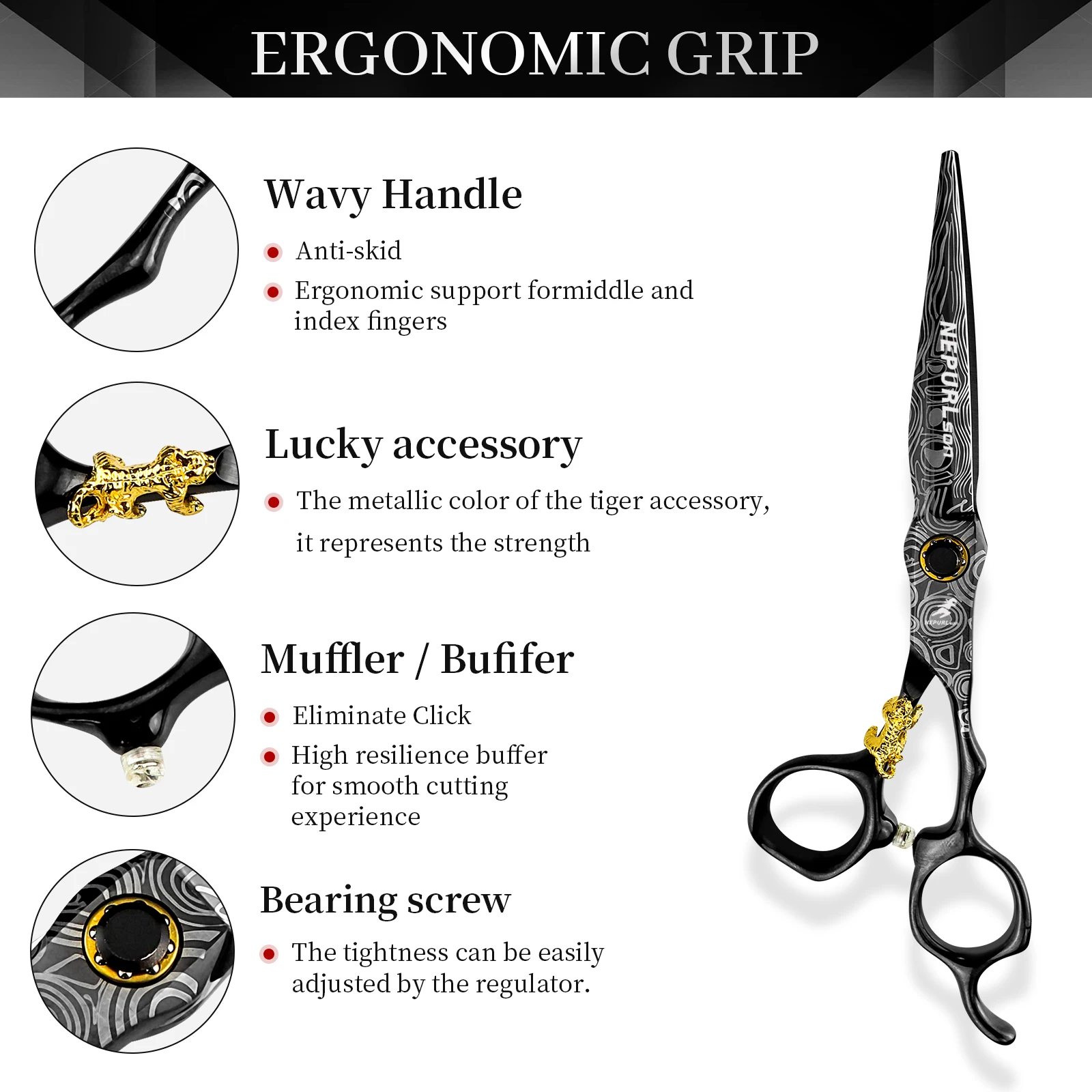 NEPURLSON Hair Scissors VG10 Steel, 6.0inch Hand Made Sharp Scissors Cutting Scissors Hairdressing Shears Barber Scissors