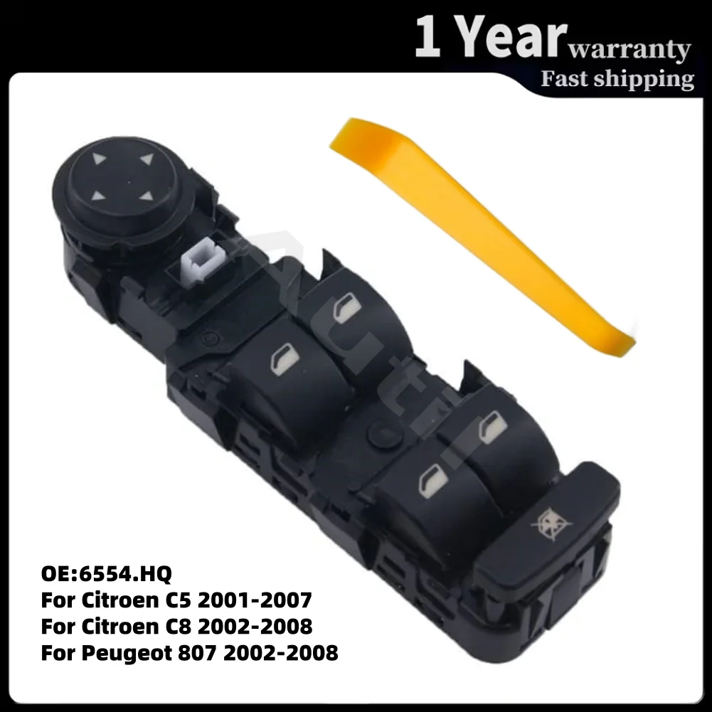 

Driver Side Window Wing Mirror Folding Control Switch 6554.HQ For Citroen C5 C8 Peugeot 807 2001‑2008 6+3 Pin Regulator Button