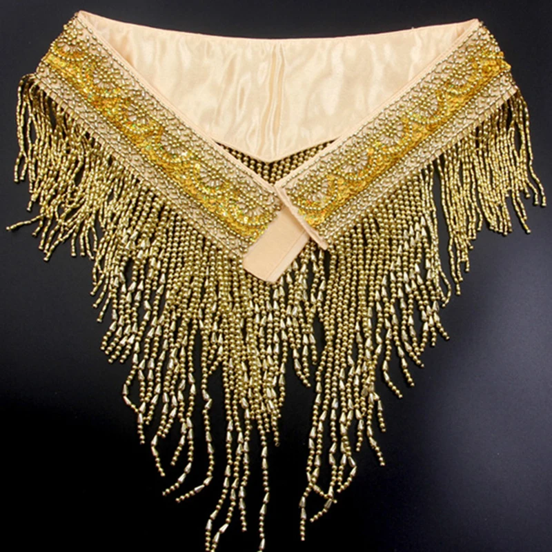 Golden Vrouwen Bellydance Kleding Oostelijke Stijl Kralen Top En Riem 2 Stuks Set Kostuums Voor Buikdans Beha Kostuum Met ketting