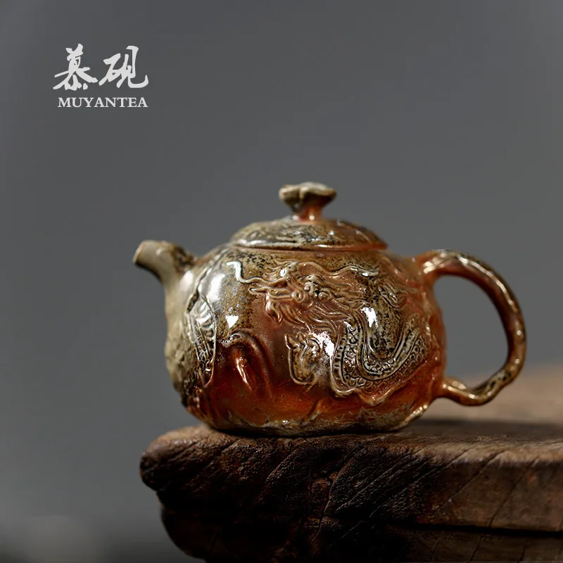 Mu Yan Japanese Teapot, Purely Handmade, Dragon-Shaped, Naturally Aged, Single Pot, Made From Old Taiwanese Rock Clay,