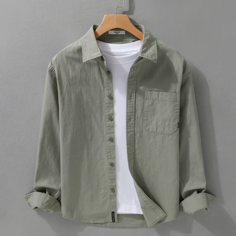 

Simple Men's Long-sleeved Shirt Casual Loose Men's Japanese Solid Color Shirt
