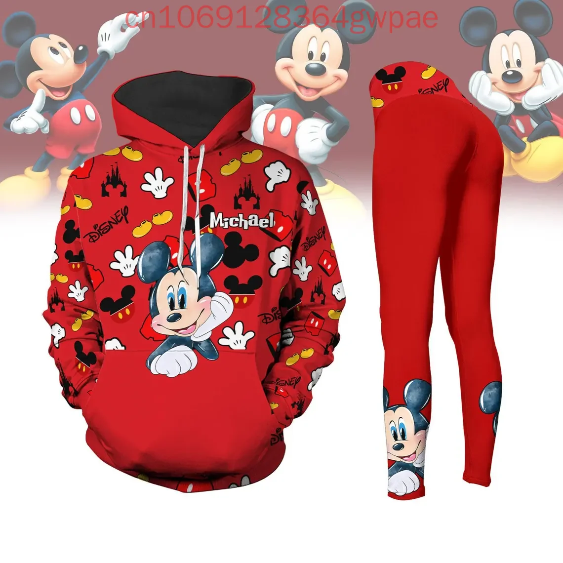 TureMouse-Ensemble sweat à capuche et leggings 3D pour femme, pantalons de yoga Disney Minnie, pantalons de survêtement, leggings décontractés, piste trempée