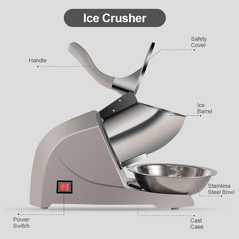 Snow Cone Machine 380w Shaved Ice Machine 3 Blades Ice Shaver 280lbs/hr Electric Ice Crusher Prevent Splash Snow Cone Maker