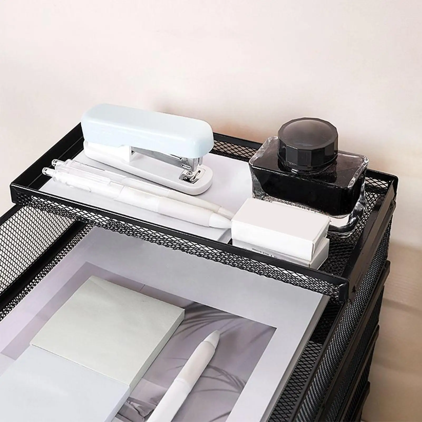 Plateaux de bureau en maille métallique, organisateur de fichiers empilables, porte-documents, support de rangement empilable pour étudiants, tiroir de livre pour ordinateur portable