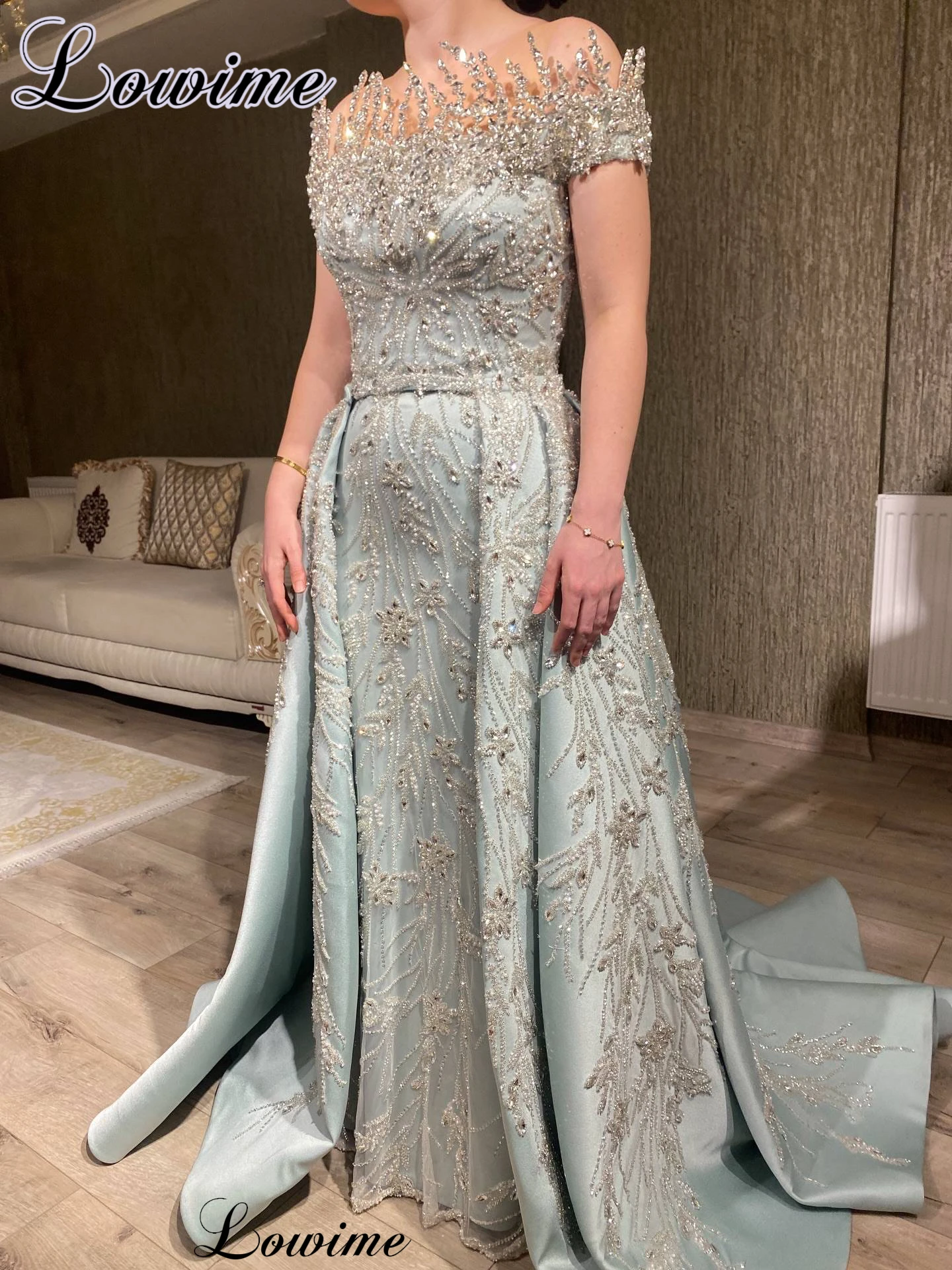 

Элегантные вечерние платья из двух частей с кристаллами, с открытыми плечами, в стиле русалки, для вечеринок, Vestidos De Gala, на заказ