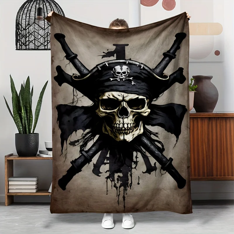 

Retro nautical skull printed flannel blanket - Allergen-proof, suitable for all seasons, digital printing