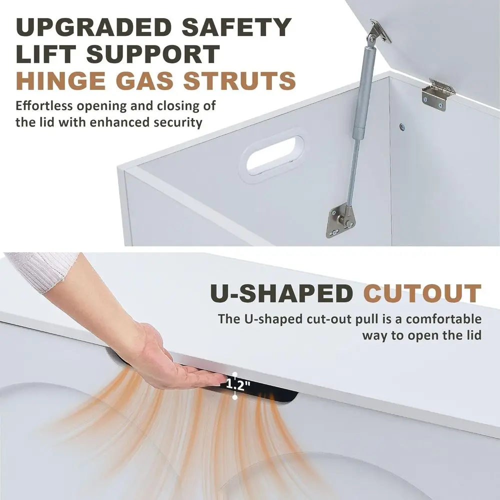 Large Entryway Storage Bench with Lift Top, Wooden, Supports 330 lb, White, Suitable for Hallway and Living Room