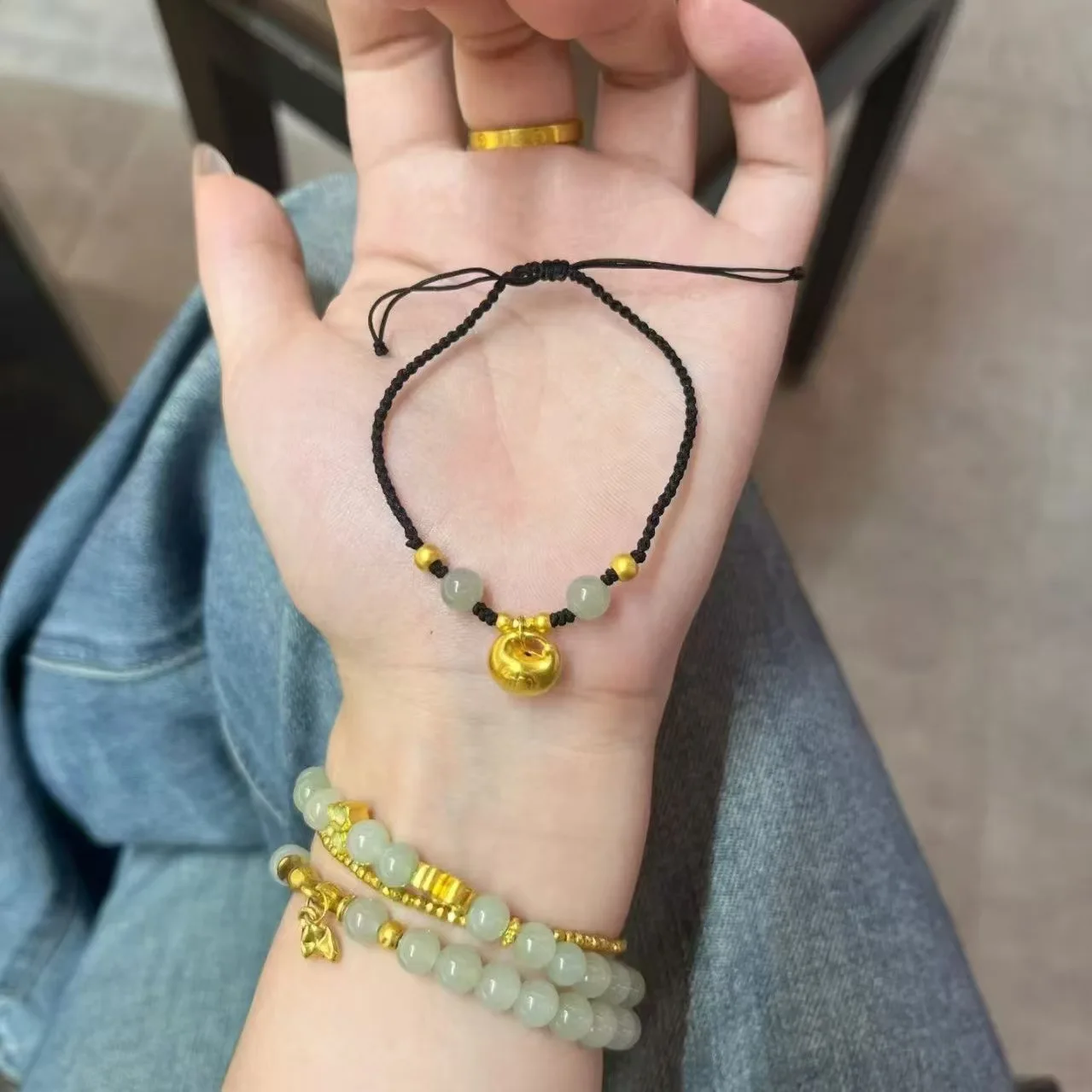 Gold Plated Lucky Charm Green Crystal Beads Wine Red/Black Rope Chain Braided Bracelet Women Men Fashion Hand Accessories 1612