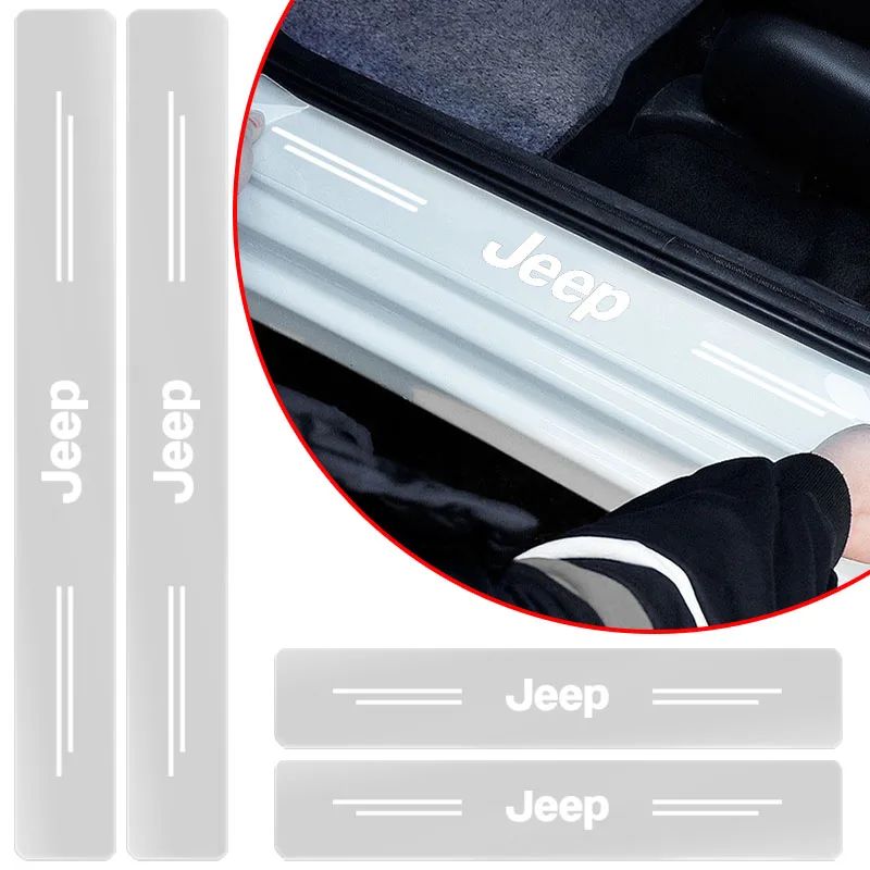 4 Uds. Pegatinas protectoras para umbral de coche, película transparente resistente a arañazos, tapas protectoras para Jeep Grand Cherokee WJ WK WK2 Wrangler TJ JK