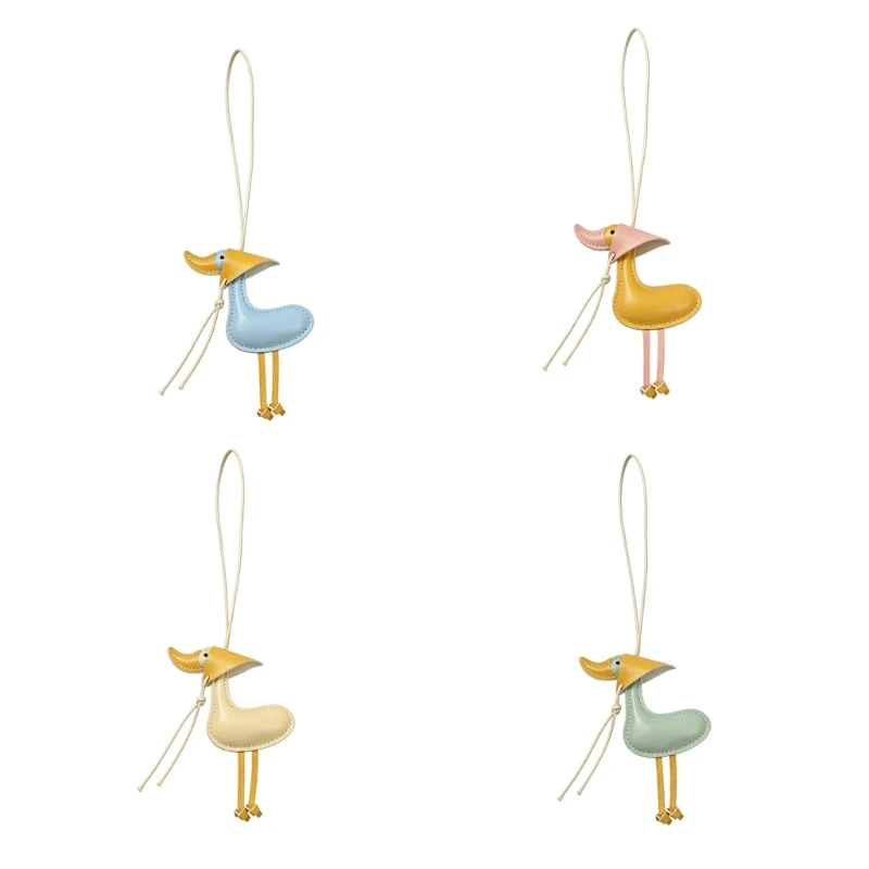 U4LF Backpack Duck Charm Faux Leather Keychain Hanging Accessory with Stitched Finish and Cord Loop for Handbags and Keys