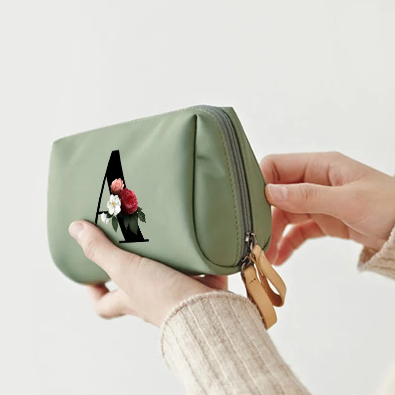 حقيبة مكياج من الكتان بسعة كبيرة ، حقيبة تخزين متعددة الوظائف ، حقيبة يد نسائية ، حقيبة كتان مطبوعة بحروف 26