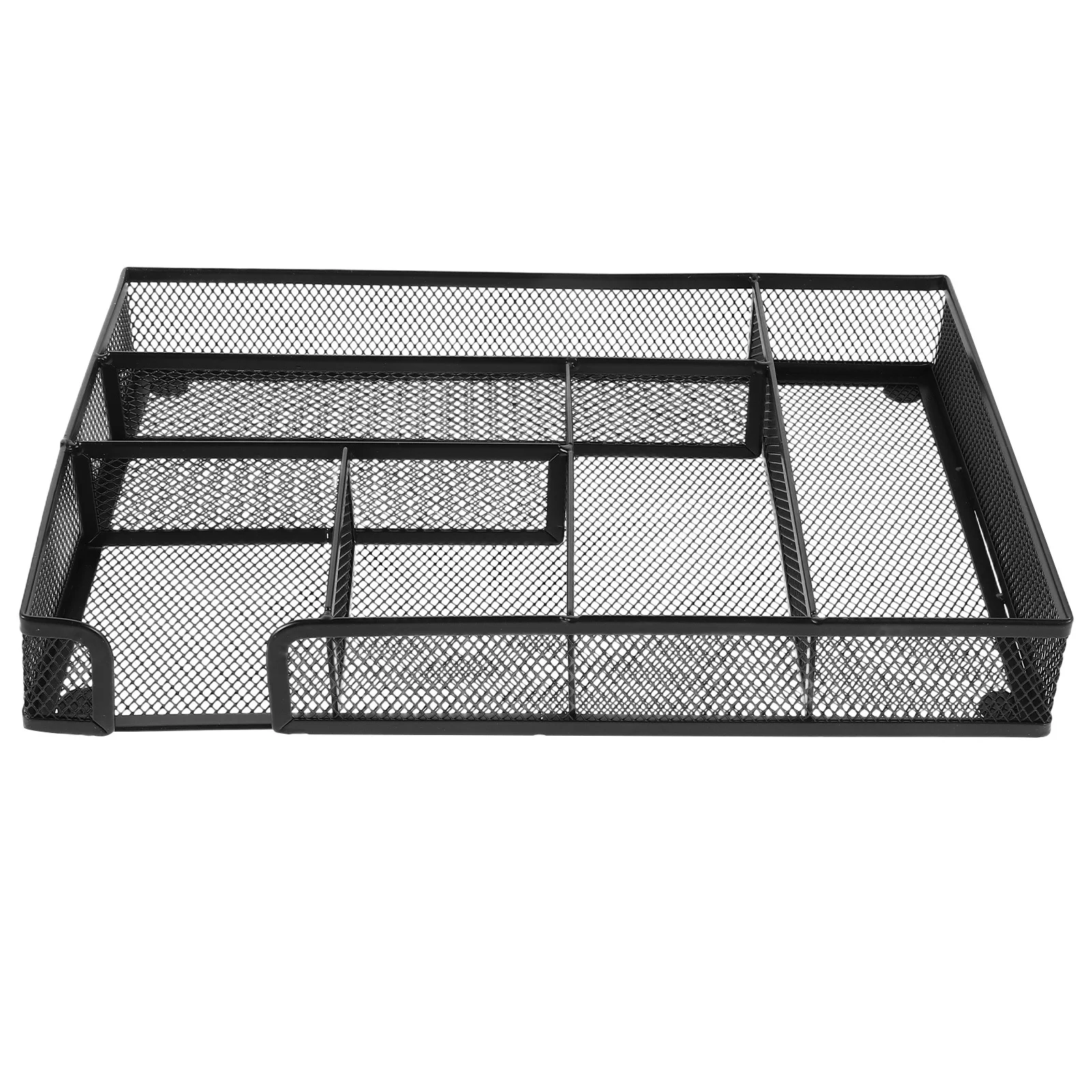 

6 Compartment Metal Mesh Desktop Organizer Box Black For Pens Office Supplies Storage Tray Desktop Storage Organizer