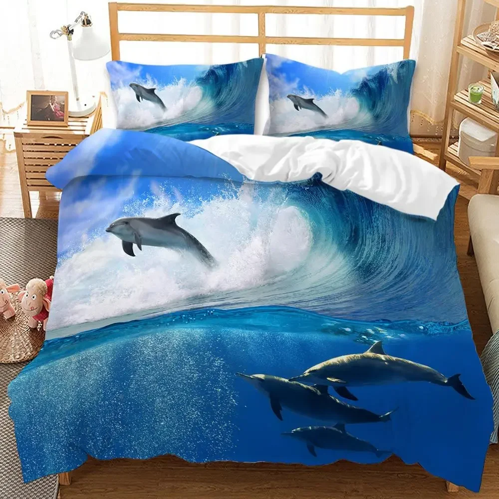 Digital Printing Western Shark Bedding Set Sky Blue Background Full Size Comforter Sets Bed Clothe California King Bedding Sets